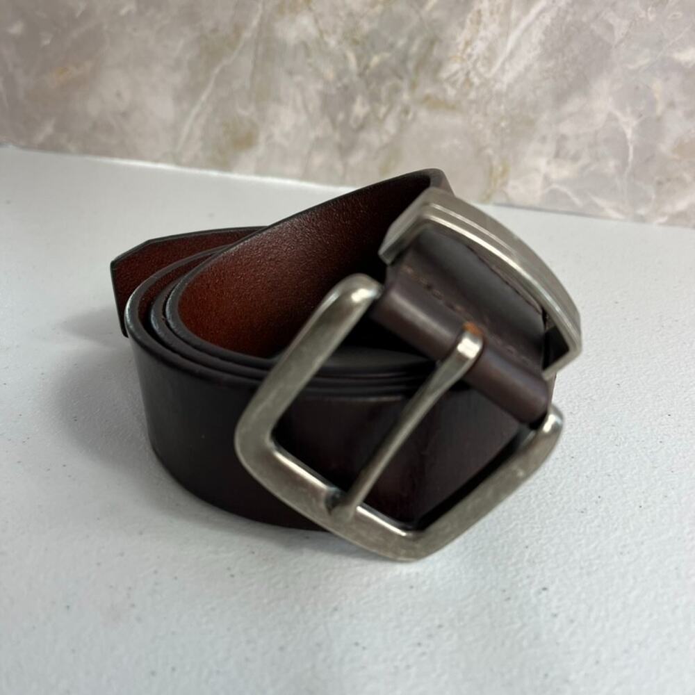 Unbranded Belt Mens 38 Brown Genuine Leather Silver Buckle